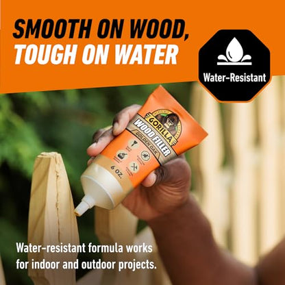 Gorilla Wood Filler, Golden Oak, Water Resistant, 6 oz Tube, 6-Pack - color: Golden Oak, size: 6 - Pack