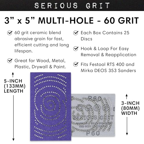 Serious Grit - 3x5 (80x133mm) P60 Grit Ceramic Sanding Sheets - 25 Pack - style: 60 Grit