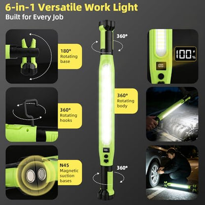 YXQUA 2 Pack Under Hood Work Light, 3000LM IP66 Magnetic COB Cordless