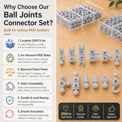 Plate 1x2 Ball Joints Socket - 250pcs Connector Accessories Classic Bricks - color: Light Gray