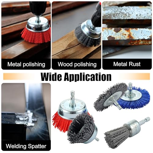 MAXMAN Nylon Drill Brush Set, Abrasive Wheel &Cup Brush, Rust/Paint Remover