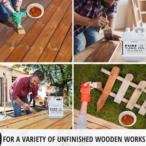 16oz 100% Pure Tung Oil with Brush, Food Safe Waterproof Low Odor - size: 16 FI Oz