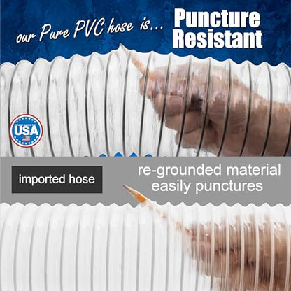 2-1/2" x 10' PVC Dust Collection Hose With 4 EZ Release Clamps Made in USA