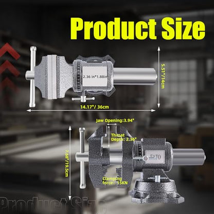 FATO 5” 360° Ductile Iron Bench Vise, 8800LB Force Black - size: MultipurposeSwivel-5"
