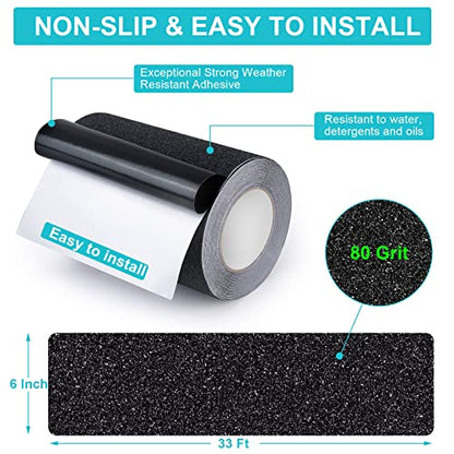 Anti Slip Tape, Waterproof Self Adhesive Black 5.9"x32.8Ft Grip Tape - color: Black, size: 5.9 Inch x 32.8ft