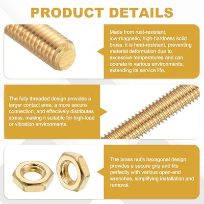uxcell Brass Fully Threaded Rod M5x0.8mm Pitch Studs 250mm/10 Long - size: M5x0.8mmmm250mm