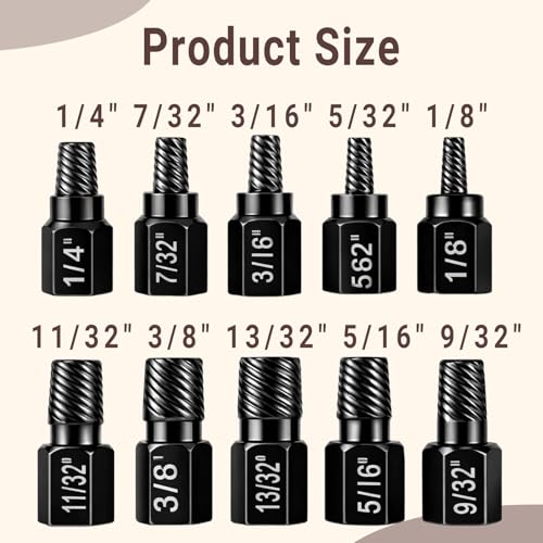 10 PCS Screw Extractor Set, Hex Broken Bolt Extractor Kit Multi-spline Stripped Screw Extractors Set Black Broken Bolt Remover Tool Kit for Stripped, Rounded, Broke, Damaged Screws, Bolts and Nuts