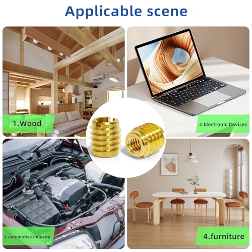 1/4"-20 Threaded Insert for Hard-Wood, Brass Knife Thread Inserts, 1/4"-20 Internal Threads, 0.5" Length, Pack of 25