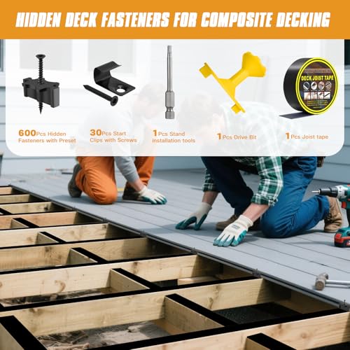 Deckit Deck Building Kit - 24 Adjustable Deck Supports, 600 Hidden Fasteners, 30 Starter Clips, 3 Rolls Joist Tape