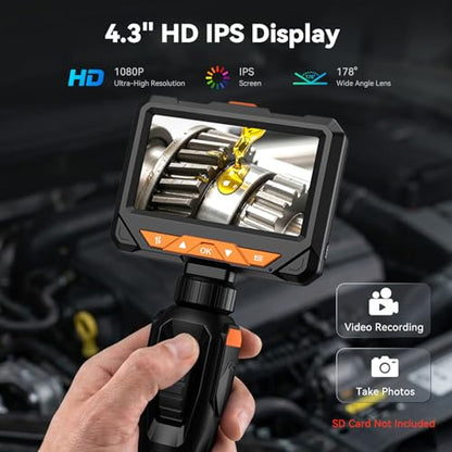 Two-Way 210° Articulating Borescope, 4.3" 1080P Endoscope Camera with Light