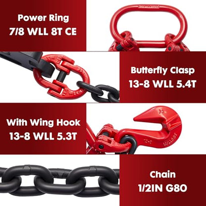 G80 Shipping Container Loading Chain 1/2" x 5', for 20ft/ 40ft