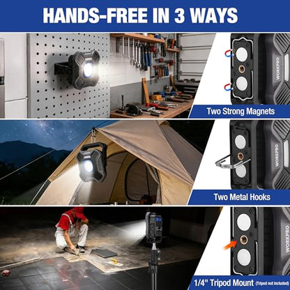WORKPRO Magnetic Work Light, 4000mAh Rechargeable LED Work Lights, 2000LM