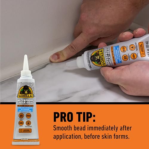 Gorilla 100% Silicone Caulk, Waterproof Sealant, 2.8oz Squeeze Tube, Clear - color: Clear, size: 1 - Pack
