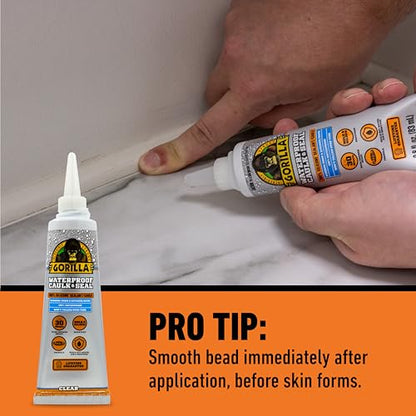 Gorilla 100% Silicone Caulk, Waterproof Sealant, 2.8oz Squeeze Tube, Clear - color: Clear, size: 1 - Pack