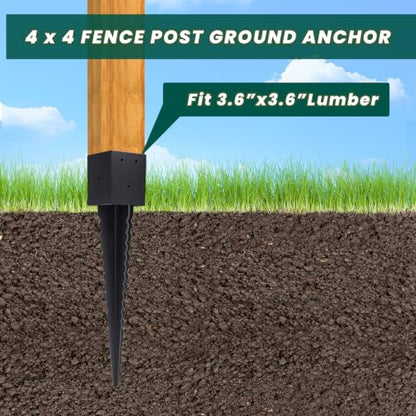 2 Pcs 4"x4" Fence Post Anchor Ground Spike 26"(Actual: 3.6"x3.6") - size: 26 Inch