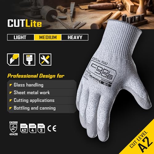 COOLJOB 12/120 Pairs Cut Resistant Work Gloves PU Coating, ANSI A2 A4 A6 A9 - size: Medium (Pack of 12)