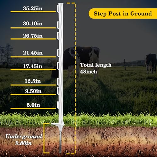 50 Pack 48" Plastic Step-in Electric Fence Posts with Clips (White-50PCS) - color: White-50PCS