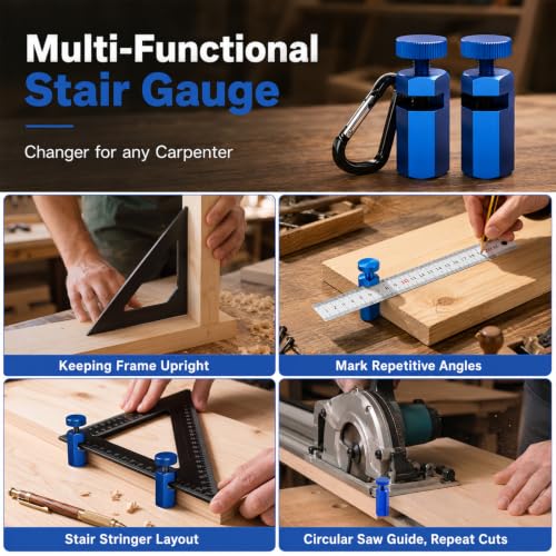 Tall Stair Gauges for Framing Square with Holder and Hook, Framing Square Jig for Speed Square and Circular Saw Guide, Stair Guides Perfect for Carpentry Squares (Red) - color: Red