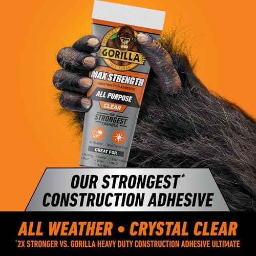 Gorilla Max Strength Construction Adhesive, Clear, 7 oz Tube, 1-Pack - size: 7oz, style: 1 Pack