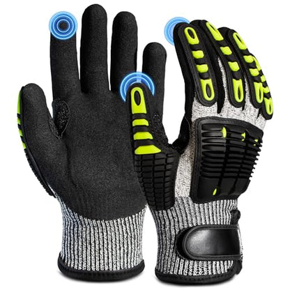 Impact Reducing Work Gloves for Men - ANSI Cut Level A5 with TPR Knuckle Guards & Shock Absorption, Nitrile Coated Palm for Maximum Grip, Heavy Duty for Construction, Warehouse, Auto Repair (X-L) - size: X-Large