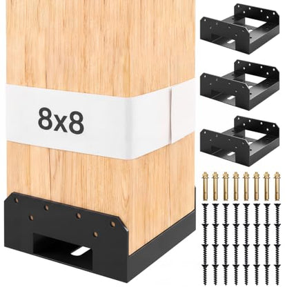 8x8 Post Base 4 Pack, Adjustable Deck Post Support, Fits 7.5'' x 7.5'' Wood - size: 8x8