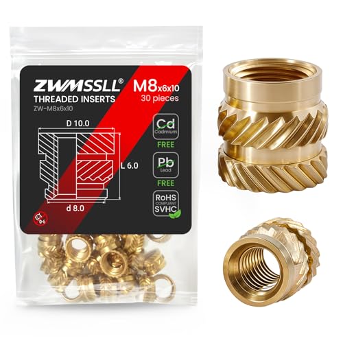 M8 Heat-Set Threaded Inserts, M8x6x10mm(30Pieces) Heat Set Insert for 3D Printing Components and Plastic Parts,Brass Metric Knurled Nuts - size: M8x6x10mm