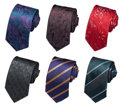joy alice Tie For Men 6 PCS Necktie Woven Jacquard Neck Ties Set Neck Ties - color: Black Green Red Purple