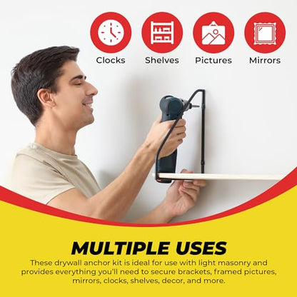 Qualihome Drywall Anchors and Screws Kit – 50 Anchors & 50 Screws for Drywall, Plastic Wall Anchors for Picture Frames, Shelves, Mirrors, Ribbed Design (6-8 x 7/8") - size: 6-8 x 7/8" [50 Pack]