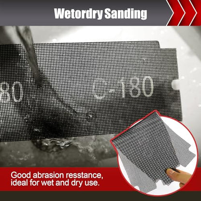 BOSHCRAFT 180 Grit Sanding Screen Mesh Sheet, 15 Pcs Drywall Sandpaper Assortment Wet or Dry Sandpaper for Wood Metal Automative Hand Sander Pole Sander 4-3/16" x 11" - style: 180 Grit-15pcs