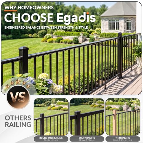 Egadis1 Pack 36 in x 8 ft Modular Aluminum Porch and Deck Railing Kit - color: Level 8ft - 1Panel 1Post