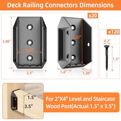 20 Pack Aluminum Deck Railing Bracket Connectors with 120 Screws