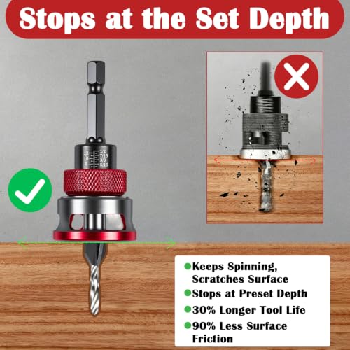 Countersink Drill Bit Set with Adjustable Depth, 4 Sizes for Wood