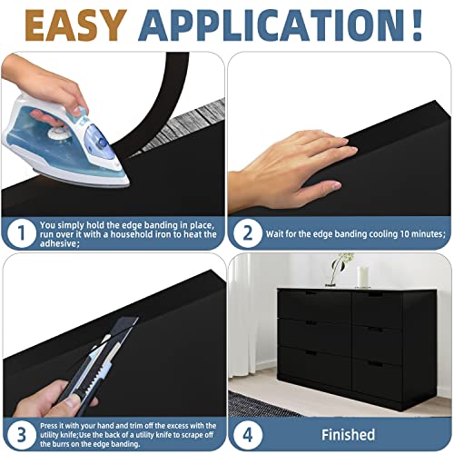 Melamine Edge Banding, 3/4 inch x 25ft roll of Veneer Black Edge Banding Pre-glued, Real Wood Tape for Cabinet Repair & Furniture Restoration