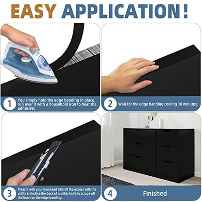 Melamine Edge Banding, 3/4 inch x 25ft roll of Veneer Black Edge Banding Pre-glued, Real Wood Tape for Cabinet Repair & Furniture Restoration