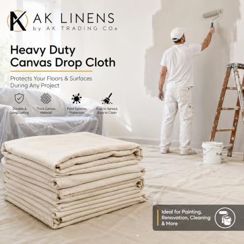 AK Trading CO. Heavy Duty Canvas Drop Cloth, Painters Drop Cloth for Furniture & Floor Protection with Sturdy Double Stitched Edges (4 ft x 12 ft) - size: 4 ft x 12 ft