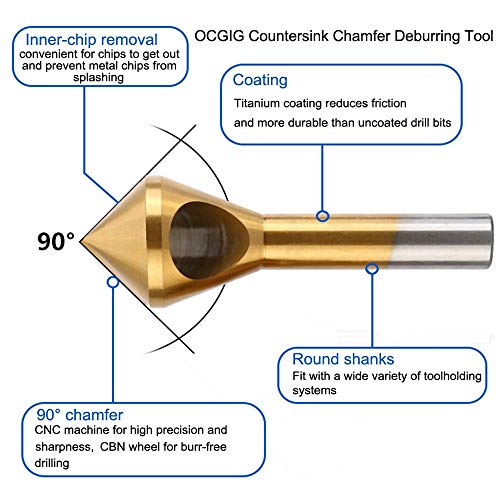4pcs Titanium Coated Countersink Chamfer Tool Deburring Tool Set - color: Gold(4pcs Oblique Hole)