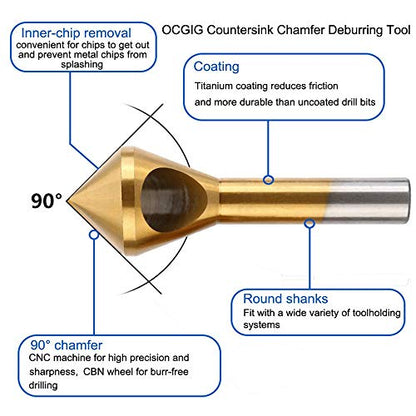 4pcs Titanium Coated Countersink Chamfer Tool Deburring Tool Set - color: Gold(4pcs Oblique Hole)