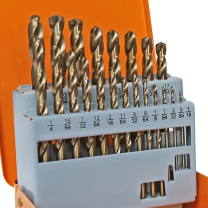COMOWARE Cobalt Drill Bit Set- 21Pcs M35 High Speed Steel Twist Jobber Length for Hardened Metal, Stainless Steel, Cast Iron and Wood Plastic with Metal Indexed Storage Case, 1/16"-3/8" - size: M35 21PCS
