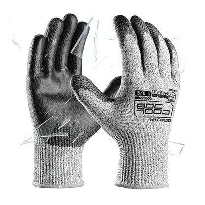 COOLJOB 12/120 Pairs Cut Resistant Work Gloves PU Coating, ANSI A2 A4 A6 A9 - size: Large (Pack of 12)