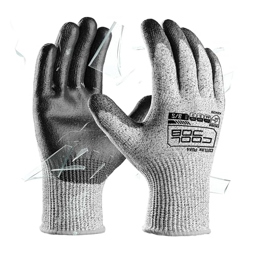 COOLJOB 12/120 Pairs Cut Resistant Work Gloves PU Coating, ANSI A2 A4 A6 A9 - size: Medium (Pack of 120)