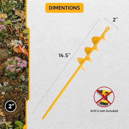 Garden Auger Drill Bit for Planting - 2"(D) x14.5(L) - Post Hole Digger Drill Auger for Gardening Bulbs, Flowers, and Bedding Plant - Made to Fit in Any 3/8 Hex Drill (Yellow) - size: Pack of 1: 2"x14.5"