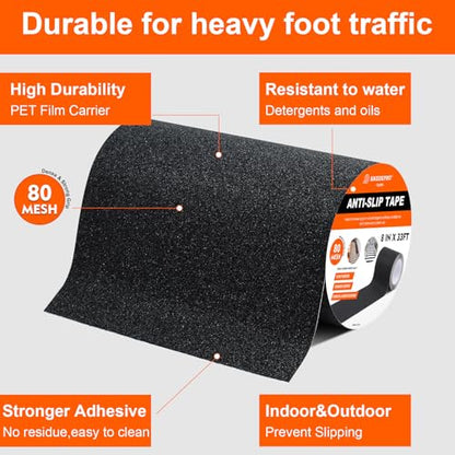 SIKEDEPRO 8" x 33Ft Grip Tape,Heavy Duty Anti Slip Tape for Stairs, Non-Skid Safety Traction Tape for Staircases, Black Friction, Abrasive Adhesive for Stairs,Non Slip for Stairs Outdoor/Indoor - size: 8inch