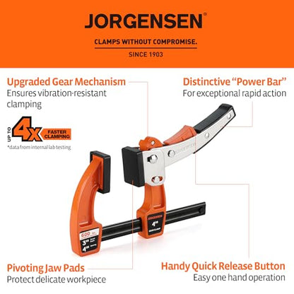 Jorgensen 4-Inch Bar Clamp Set, Ratcheting Bar Clamps, 2 Pack - size: 4 Inch