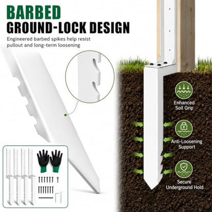 Upgraded Heavy Duty Fence Post Repair Kit Thickened Steel Anchor Stakes - color: White