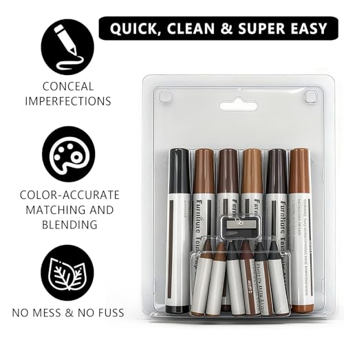 Wood Furniture Repair Kit Wood Markers - Set of 13 - Wood Repair Kit for Stains, Scratches, Wood Floors, Tables, Desks, Carpenters, Bedposts, Touch Ups, and Cover Ups (Wood Repair Kit)