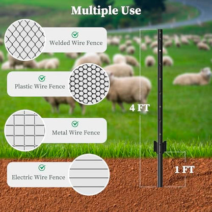 Metal Fence Posts Heavy Duty U-Post Stakes for Wire Fencing, 4 FT Black - color: Black, size: 4FT-10P