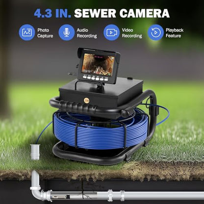 ZELCAN Sewer Camera, Drain Camera 66FT with 4.3 in. LCD Screen, Waterproof IP68 Borescope Plumbing with 12 LED Lights with 5300mAh Battery DVR Recorder, Included 32GB Card - size: 4.3 in./66 ft.