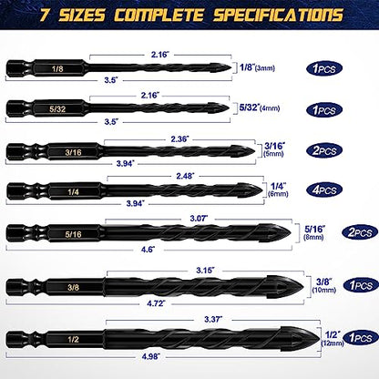 DYRECELVE 12-Piece Masonry Drill Bit Set, Concrete Bits, Carbide Cross Tip - style: Concrete Drill Bit (Carbide Cross Tips)