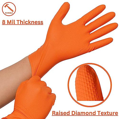 Industrial Nitrile Gloves – Heavy Duty Latex & Powder Free Disposable Gloves with Diamond Texture - color: Orange, size: Small (Pack of 300)