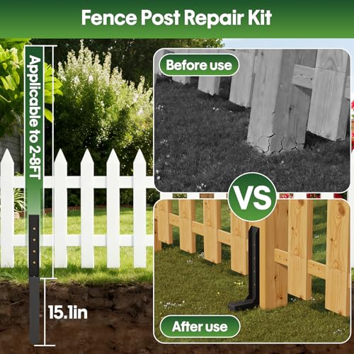 Fence Post Repair Kit 2 Pack, 8mm Double-Layer Post Anchor for Wood Posts